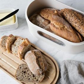 img 3 attached to 🍞 Navaris Cream Metal Bread Box with Lid - Container with Window and Bamboo Wood Cutting Board Lid - Small Tin Holder for Kitchen Counter Top in White Color