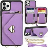 📱 jlfch iphone 11 pro wallet case 5.8 inch - light purple: crossbody case with card holder, wrist strap, purse chain & zipper cover logo