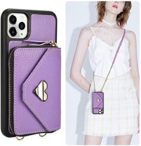 img 3 attached to 📱 JLFCH iPhone 11 Pro Wallet Case 5.8 inch - Light Purple: Crossbody Case with Card Holder, Wrist Strap, Purse Chain & Zipper Cover