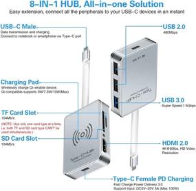 img 3 attached to 🔌 EWETON 8-in-1 USB-C Hub, Type C Adapter with 10W Wireless Charger, HDMI 4K, 1 USB3.0, 2 USB2.0, Micro SD/TF Card Reader, USB-C PD 100W Compatible for Mac Pro & Type C Laptops in Gray