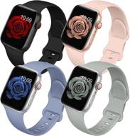 📱 набор из 4 высококачественных силиконовых ремешков для apple watch series 7, 6, 5, 4, 3, 2, 1 se - совместим с 38мм, 40мм, 41мм, 42мм, 44мм, 45мм - универсальные спортивные замены для женщин и мужчин. логотип