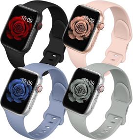 img 4 attached to 📱 Набор из 4 высококачественных силиконовых ремешков для Apple Watch Series 7, 6, 5, 4, 3, 2, 1 SE - совместим с 38мм, 40мм, 41мм, 42мм, 44мм, 45мм - универсальные спортивные замены для женщин и мужчин.