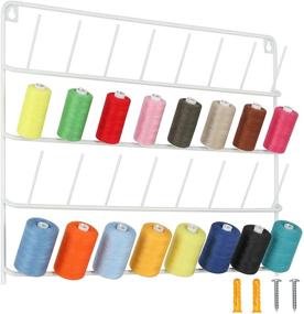 img 4 attached to 🧵 32-Spool Sewing Thread Rack - Wall-Mounted Metal Holder with Hanging Tools - Organize Sewing Thread & Embroidery Supplies - White (HAITARL)
