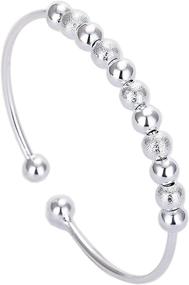 img 3 attached to 💫 Inspiring Anxiety Cuff Bangle with Silver Ball Beads Rotating Freely - Women's/Girl's Jewelry Bracelet Toy