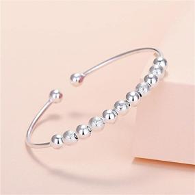 img 1 attached to 💫 Inspiring Anxiety Cuff Bangle with Silver Ball Beads Rotating Freely - Women's/Girl's Jewelry Bracelet Toy