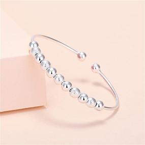 img 2 attached to 💫 Inspiring Anxiety Cuff Bangle with Silver Ball Beads Rotating Freely - Women's/Girl's Jewelry Bracelet Toy