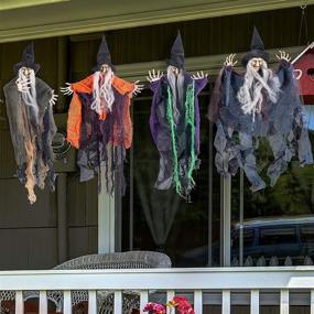 img 2 attached to 🎃 Spooktacular 19.6” Halloween Hanging Wicked Witch in Multi-color - 4 Packs for Outdoor Decor