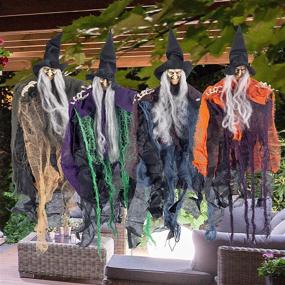 img 3 attached to 🎃 Spooktacular 19.6” Halloween Hanging Wicked Witch in Multi-color - 4 Packs for Outdoor Decor