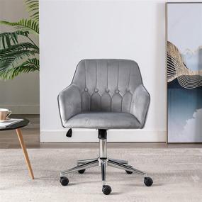 img 2 attached to 🪑 Chic Grey Velvet Office Chair: Stylish Swivel Desk Chair with Wheels, Perfect Accent Chair for Bedroom or Living Room