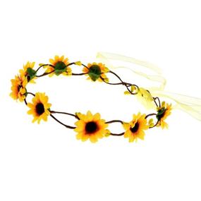 img 1 attached to 🌼 DreamLily Bridal Events Floral Hair Band with Adjustable Ribbon - Daisy Flower Headband Crown BC38 (Yellow)