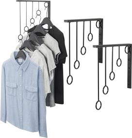 img 4 attached to 🧥 Black Metal Wall-Mounted Garment Rack Set with 5 Hanging Rings - Closet Clothing Organizer by MyGift