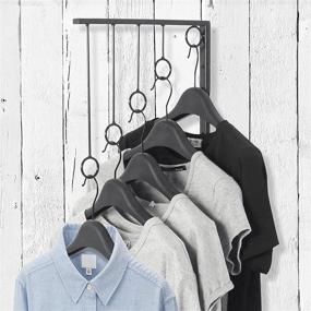 img 3 attached to 🧥 Black Metal Wall-Mounted Garment Rack Set with 5 Hanging Rings - Closet Clothing Organizer by MyGift