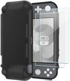 img 4 attached to ProCase Nintendo Switch Lite Rubber Case, Slim Soft Shockproof TPU Cover with 2 Pack Tempered Glass Screen Protectors – Black | Anti-Scratch Protective Case for Nintendo Switch Lite 2019