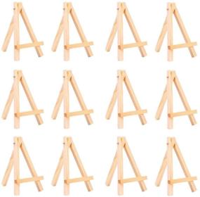 img 4 attached to 🖼️ WOWOSS 12 Pack 5&#34; Mini Wooden Easel Stand, Natural Tripod Holder for Small Canvas Displays, Business Cards, and Photos