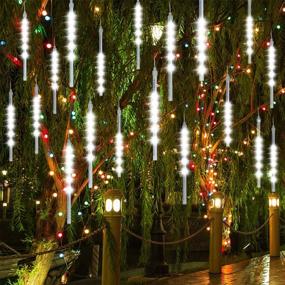 img 4 attached to 🌟 Number-One Meteor Shower Lights: LED Falling Rain Lights for Christmas - 192 LEDs, Waterproof, Double-Sided SMD Lamp Beads - Perfect for Xmas Trees, Parties, Weddings, Gardens (White)