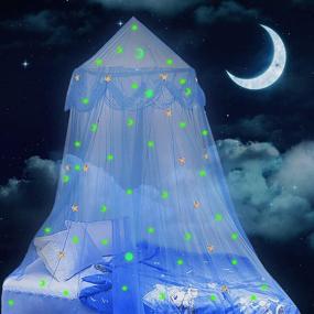 img 4 attached to 🌟 Glamorstar Bed Canopy: Blue Princess Mosquito Net with Glow-in-The-Dark Stars & Moon - Perfect Bedroom Decor Gift for Girls