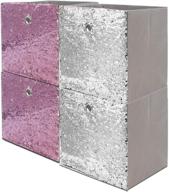 🎁 set of 4 kids foldable storage bins: decorative square storage box with flip sequins, collapsible cub organizer basket for toys, gifts, home, nersury - pink/silver, 11″x10.5″x10.5″ logo