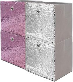 img 4 attached to 🎁 Set of 4 Kids Foldable Storage Bins: Decorative Square Storage Box with Flip Sequins, Collapsible Cub Organizer Basket for Toys, Gifts, Home, Nersury - Pink/Silver, 11″x10.5″x10.5″