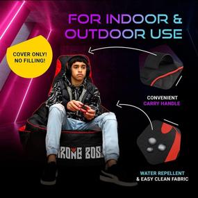 img 3 attached to Gaming Bean Bag Chair for Adults - High Back, Big Bean Bag Chairs for Teens and Kids - Cover ONLY (Black/Red)