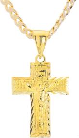 img 3 attached to Metaltree98 14k Gold Plated Jesus on Cross Pendant with 20-Inch Cuban Chain Necklace MPG 046 G