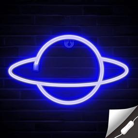 img 4 attached to Lumoonosity Planet Neon Light - USB Powered Neon Planet Sign with On/Off Switch - Cool Blue Planet LED Sign for Wall Decor - Hanging Saturn LED Light- Planet Lights for Bedroom, Gaming Room