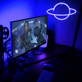 img 1 attached to Lumoonosity Planet Neon Light - USB Powered Neon Planet Sign with On/Off Switch - Cool Blue Planet LED Sign for Wall Decor - Hanging Saturn LED Light- Planet Lights for Bedroom, Gaming Room