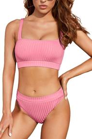 img 4 attached to 👙 Ribbed Waist Sports Swimsuit for Women: Best Swimwear and Cover-Ups