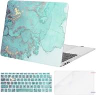 mosiso plastic watercolor marble hard shell case for macbook air 13 inch 2020 2019 2018 release a2337 m1 a2179 a1932 retina display with touch id - includes keyboard cover and screen protector - green logo