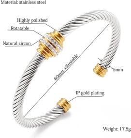 img 2 attached to 💍 Stainless Steel Vintage Twisted Wire Composite Open Bangle Bracelet - Tiyad Cable Bracelet, Adjustable Cuff Bangle for Women, Men, Girls, Teens - Silver