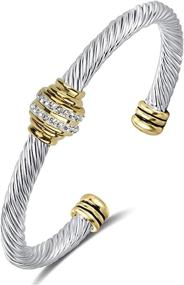 img 4 attached to 💍 Stainless Steel Vintage Twisted Wire Composite Open Bangle Bracelet - Tiyad Cable Bracelet, Adjustable Cuff Bangle for Women, Men, Girls, Teens - Silver