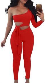 img 3 attached to BEAGIMEG Womens Shoulder Bodycon Jumpsuit Women's Clothing