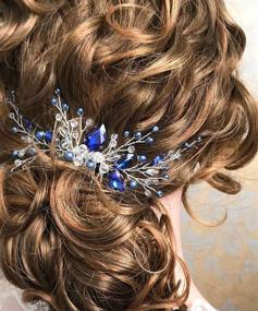 img 3 attached to 💎 Royal Sapphire Crystal Blue Pearl Earring Hair Vine: Stunning Silver Wedding Accessory for Her – Perfect Hair Comb Piece & Gift for Bride, Bridesmaid, or Party Headpiece (Blue)