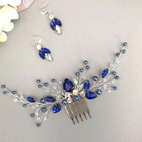 img 4 attached to 💎 Royal Sapphire Crystal Blue Pearl Earring Hair Vine: Stunning Silver Wedding Accessory for Her – Perfect Hair Comb Piece & Gift for Bride, Bridesmaid, or Party Headpiece (Blue)