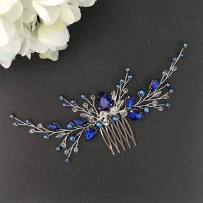 img 1 attached to 💎 Royal Sapphire Crystal Blue Pearl Earring Hair Vine: Stunning Silver Wedding Accessory for Her – Perfect Hair Comb Piece & Gift for Bride, Bridesmaid, or Party Headpiece (Blue)