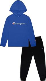 img 4 attached to 🩳 Comfortable and Stylish: Champion Kids Boys Long Sleeve Hooded and Crew Neck Tee Shirt and Fleece Jogger Sweatpant 2 Piece Set for Trendy Kids