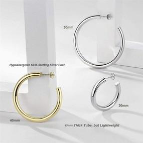 img 2 attached to 👑 MASOP Big Hoop Earrings: 14K Gold Plated, Lightweight, 925 Sterling Silver Post, Thick Tube Style for Women and Girls - Sizes 30mm, 40mm, 50mm