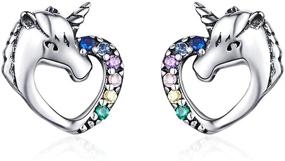 img 4 attached to Hypoallergenic Sterling Silver Love Heart Cute Animal CZ Unicorn Stud Earrings for Girls - Perfect Christmas Day Gifts