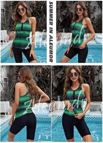 img 1 attached to 👙 Aleumdr Women's Color Block Print Racerback Tankini Swimsuits with Swim Capris - Sizes Small to XXX-Large