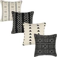 🛋️ redearth woven decorative throw pillow cushion covers - farmhouse print set for couch, sofa, bed, chair, dining, patio, outdoor, car - 100% cotton (18x18; black) pack of 4 logo