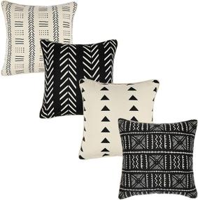 img 4 attached to 🛋️ REDEARTH Woven Decorative Throw Pillow Cushion Covers - Farmhouse Print Set for Couch, Sofa, Bed, Chair, Dining, Patio, Outdoor, Car - 100% Cotton (18x18; Black) Pack of 4