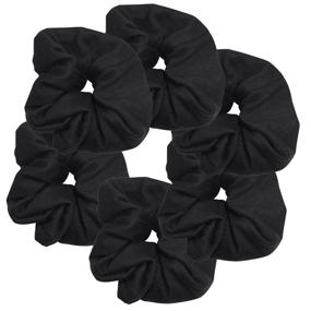 img 4 attached to 🖤 Large Black Solid Scrunchies Hair Elastics - Pack of 6