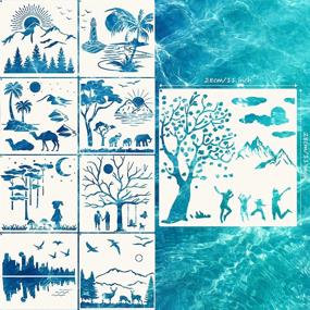 img 2 attached to 9-Piece Forest Landscape Stencil Set: Mountains, Rivers, and Elephant Animal Drawing Templates for Wood Wall Decor - Reusable DIY Nature Stencils with Metal Open Ring, Perfect for Painting and Crafts