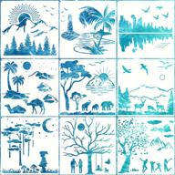 9-piece forest landscape stencil set: mountains, rivers, and elephant animal drawing templates for wood wall decor - reusable diy nature stencils with metal open ring, perfect for painting and crafts logo