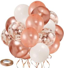 img 4 attached to Premium Pack of 50 Rose Gold Confetti Balloons – 12 inch White and Rose Gold Latex Balloons with 33 Feet of Elegant Rose Gold Ribbon for Birthday Party, Wedding, Graduation, Bridal Shower Decorations