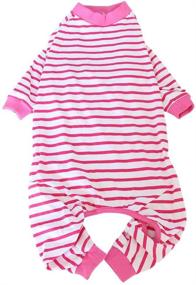 img 4 attached to 🐶 Soft Cotton Dog Pajamas, Medium-Large Breathable Warm Jumpsuit Style Pet Pjs #6-#9 (Pink Striped)