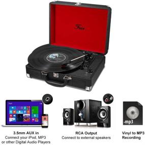 img 1 attached to 🎵 Portable Vinyl Record Player with 3 Speed Turntable, Built-in 2 Speakers, RCA Line Out AUX, Headphone Jack, PC Recorder - Black