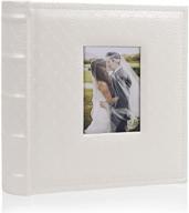 📸 recutms photo album 4x6 - button pattern leather cover, holds 200 photos, inner pages for writing, wedding, family, boy and girl picture albums (white) logo