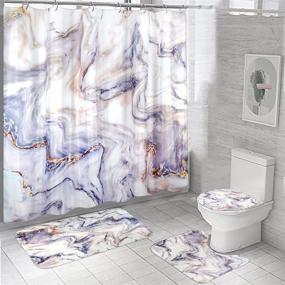 img 4 attached to 🛀 Enhance Your Bathroom with 4-Piece Marble Shower Curtain Set - Non-Slip Rugs, Toilet Lid Cover, Bath Mat Included | 12 Hooks, Natural Marble Design | 72" x 72" Curtains with Rugs