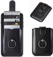 phone card holder rfid pu leather back ring wallet stick-on pull 5 pocket credit cash for all smartphones logo