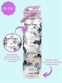 img 2 attached to 🦋 18 Ounce Lavender Butterflies Sport Water Bottle with Times to Drink, Insulated Double Wall, Travel Water Jug with Lid and Carrying Strap by Vera Bradley